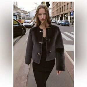 Zara brown faux fur Jacket with fireman clasp